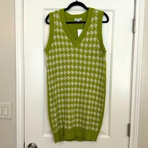 Stitch & Pine Lime Green Houndstooth Sweater Vest Dress